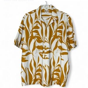 ZARA Gold and White Leaf Print Shirt XL/44 , Button-Up Short Sleeve Exelent Cond